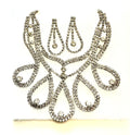 Dramatic Silver-Tone Rhinestone Statement Necklace & Earrings Set – Bridal, Gala or Formal – 22"