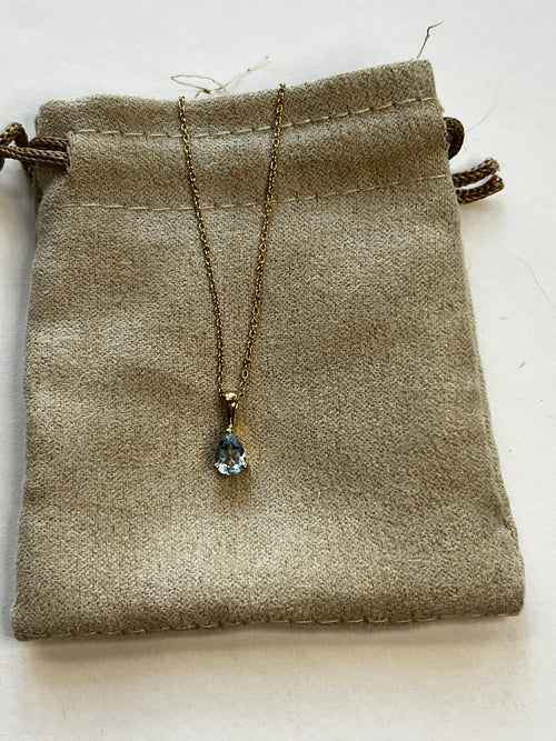 Blue Topaz Drop Pendant 18" Necklace – Gold-Tone Setting #2